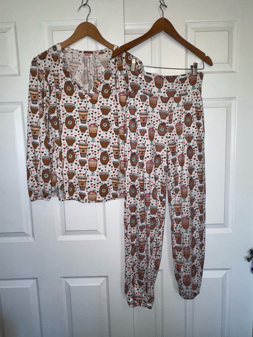 Jordann Jammies Coffee Print Pajama Set Size Small Cozy Lounge Set - Picture 4 of 10